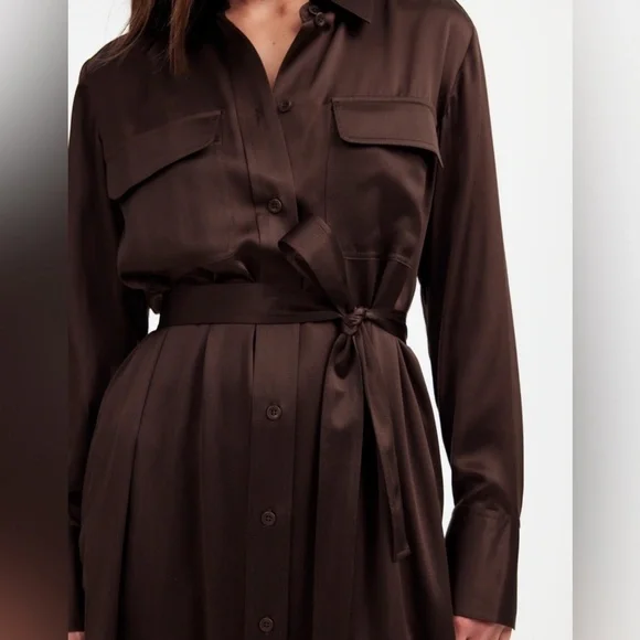Madewell 100% Silk Chocolate brown Midi Statement Shirtdress - Picture 4 of 4